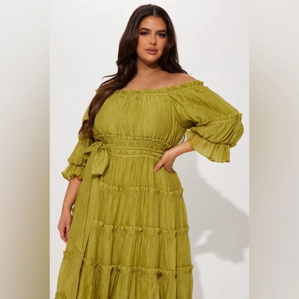 Fashion Nova Off-Shoulder Maxi Dress in Olive Green - Picture 4 of 4